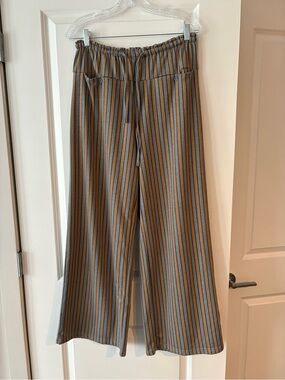 Amazon Striped Wide-Leg Drawstring Pants in Brown and Gray